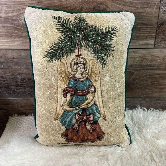 Riverdale Giordano Angel Tapestry Throw Pillow 16 x 12 Metallic Thread Christmas - Picture 2 of 6